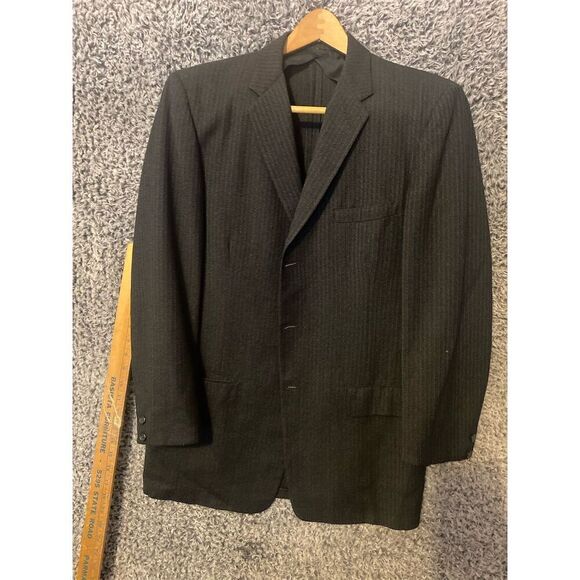 Vintage Robert Hall Men's Wool Pinstripe Overcoat Gray Size L Formal